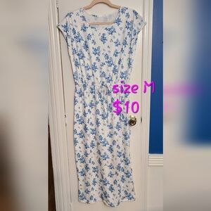 Chic White and Blue Floral Midi Dress